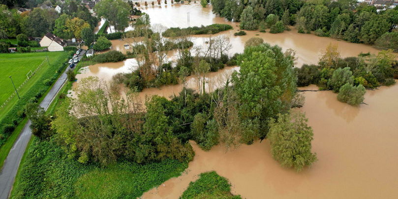 La crue du Grand Morin à Pommeuse, dans le département de Seine-et-Marne, le 10 octobre 2024.
